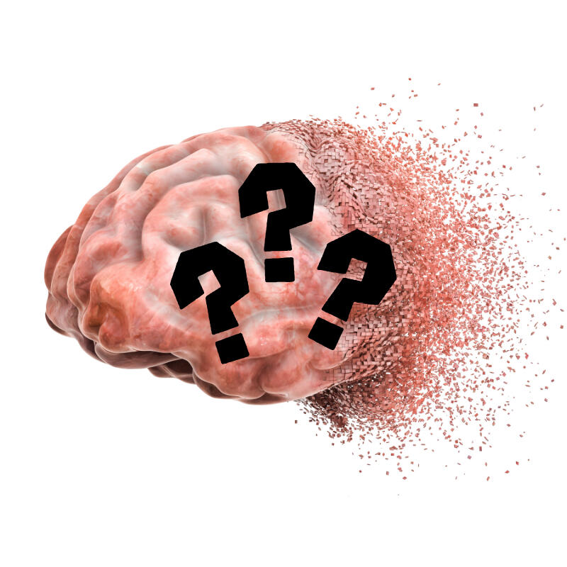 A brain with question marks on it - best supplement for brain fog and mental fatigue